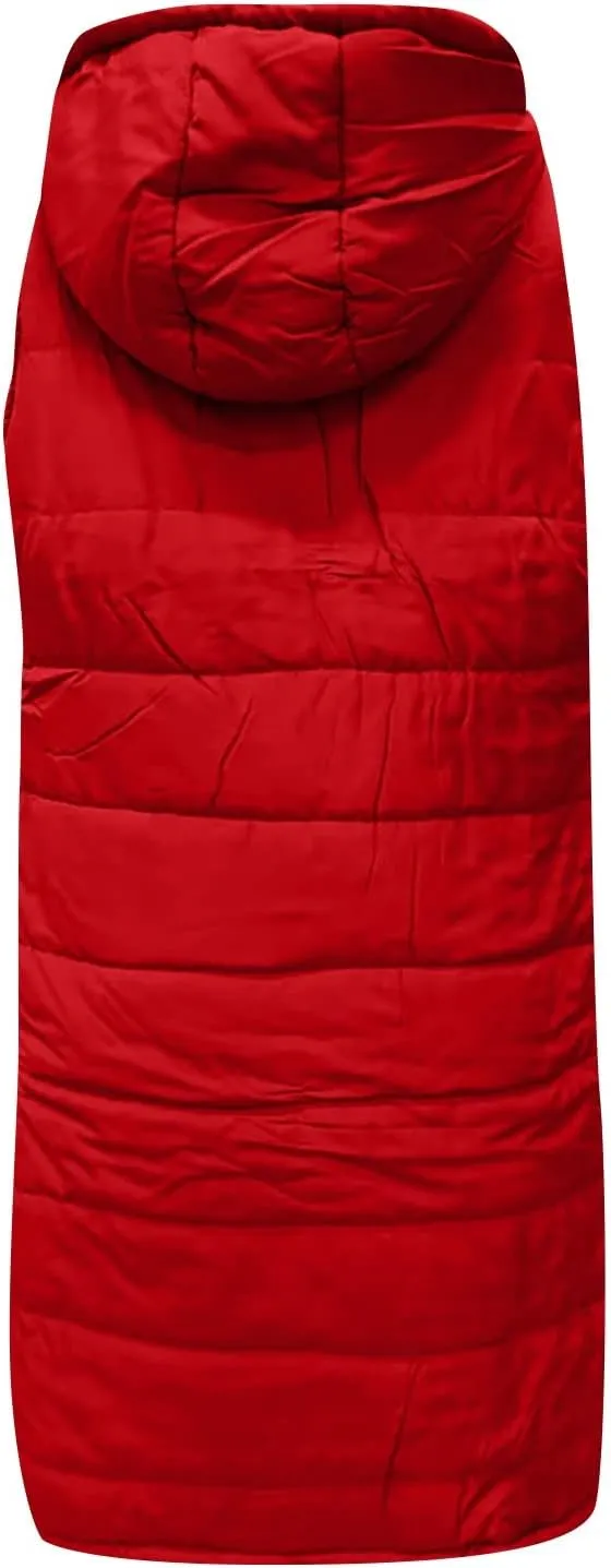 Puffer Vest Women Oversized Sleeveless Winter Coats Warm Zip Up Hoodie Casual Cotton Padded Jacket Long Outerwear