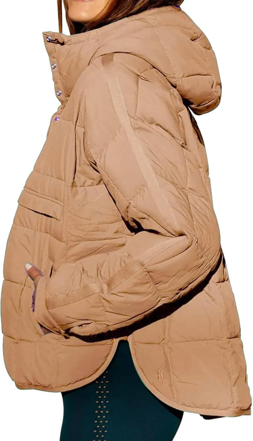 Pullover Puffer Jacket for Women Long Sleeve Oversized Quilted Jackets Solid Color Hooded Sweatshirt Fall Comfy Outwear
