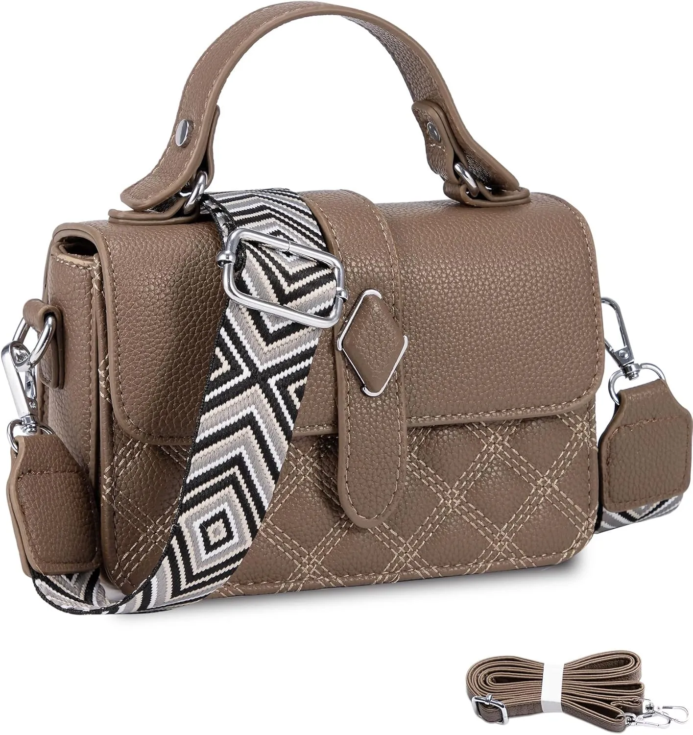 Quilted Crossbody Bags for Women Trendy Small Vegan Leather Wide Strap Cross Body Shoulder Handbags Purse 2025