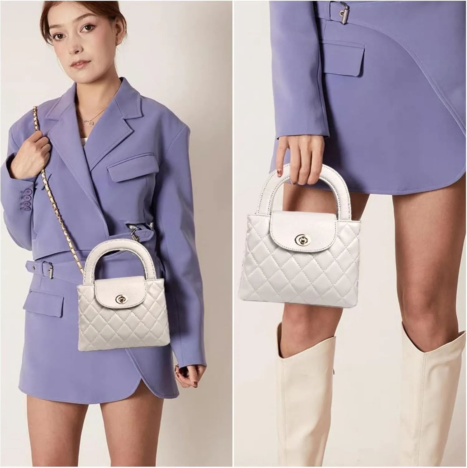 Quilted Crossbody Tote Bags for Women Small Top Handle Purse Trendy Designer Handbag Satchel Tote Shoulder Bag