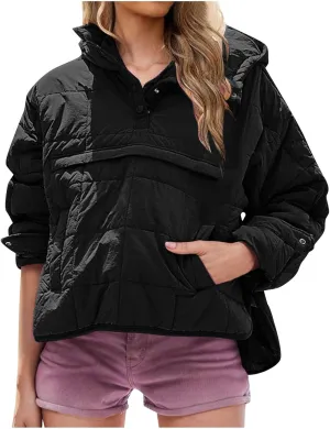 Quilted Puffer Jackets for Women Winter Coats Lightweight Warm Down Jacket Oversized Overcoats with Pockets