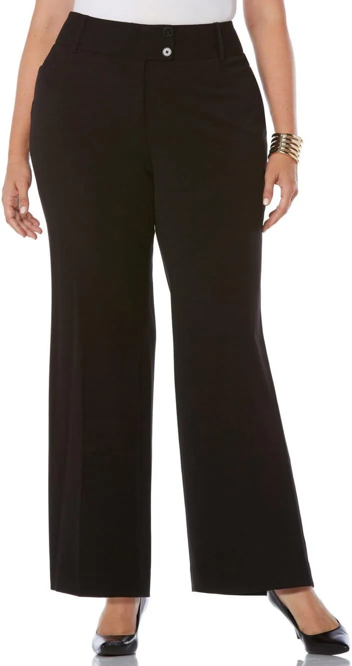 Rafaella Women's Plus Size Curvy Fit Gabardine Bootcut Dress Pants with Pockets, Soft Stretch Work Slacks, 31 & 32" Inseam