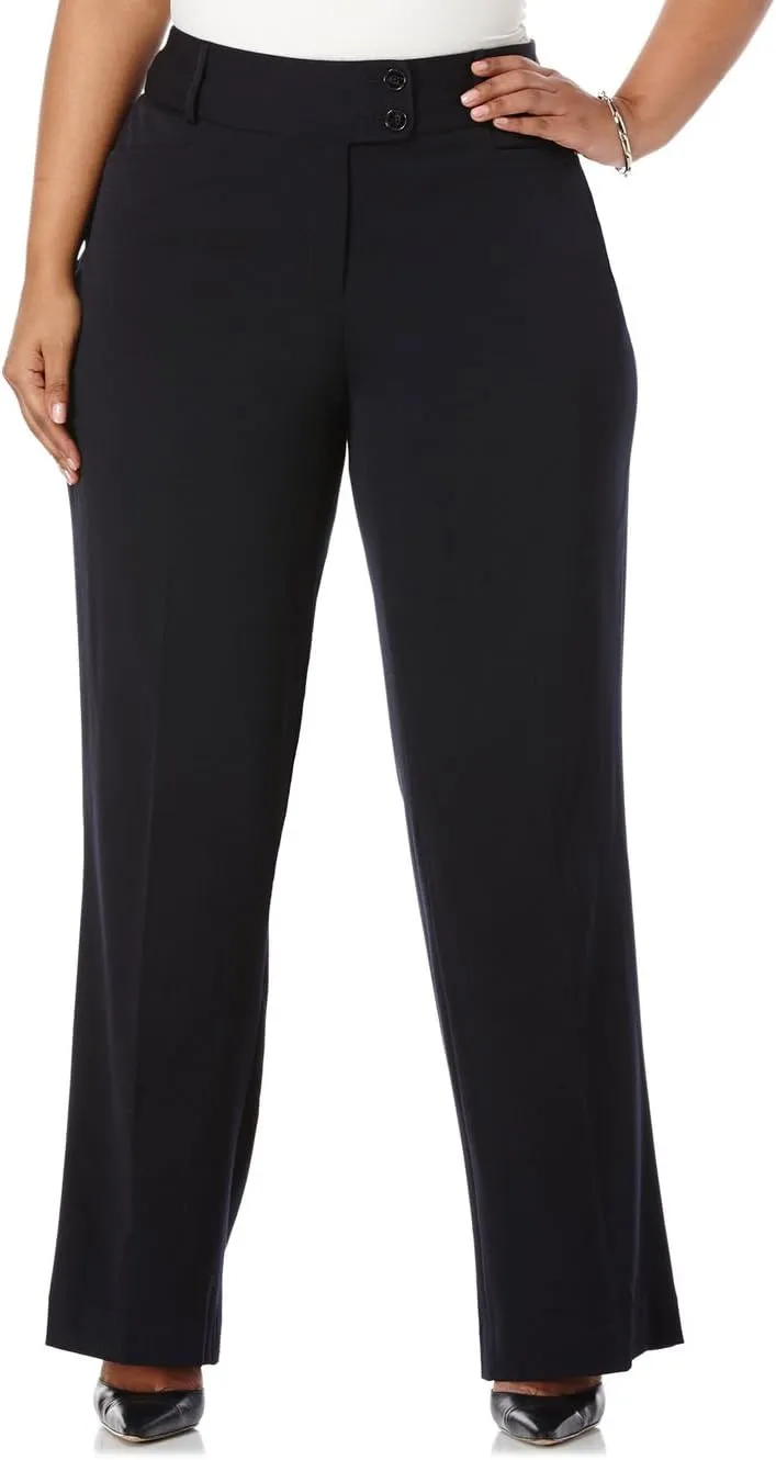 Rafaella Women's Plus Size Curvy Fit Gabardine Bootcut Dress Pants with Pockets, Soft Stretch Work Slacks, 31 & 32" Inseam
