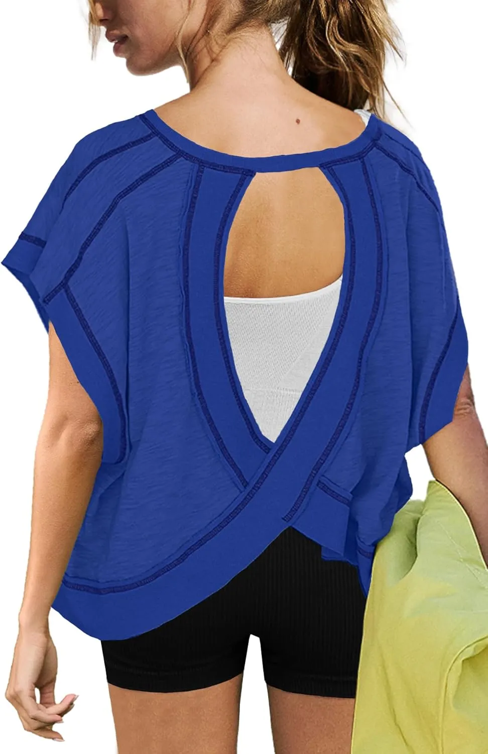 ReachMe Womens Open Back Workout Tops Athletic Backless Cropped T-Shirts Short Sleeve Gym Yoga Shirts