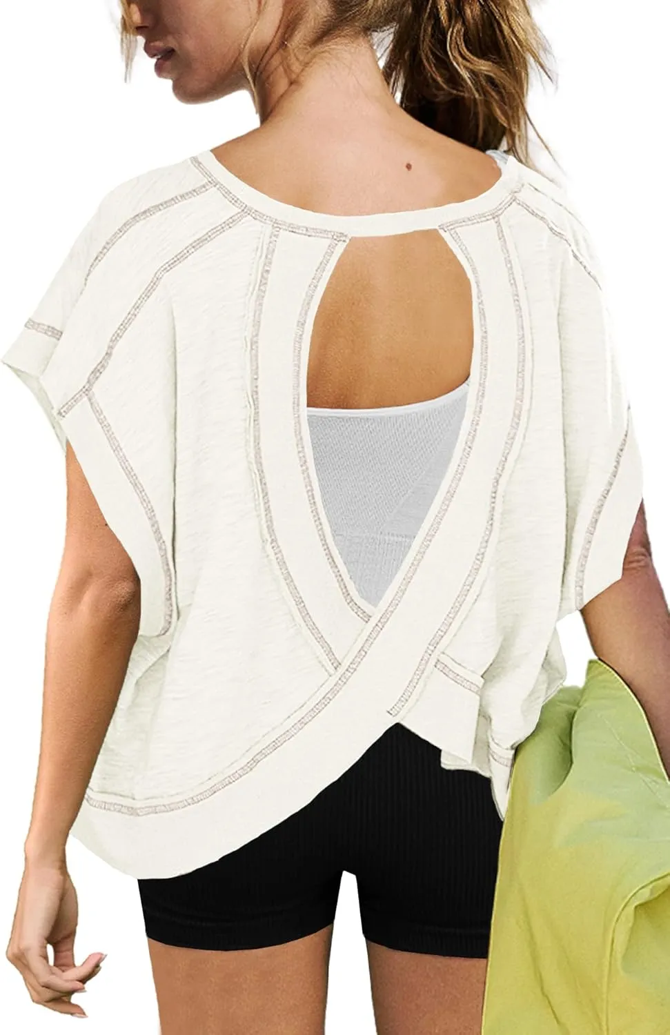 ReachMe Womens Open Back Workout Tops Athletic Backless Cropped T-Shirts Short Sleeve Gym Yoga Shirts
