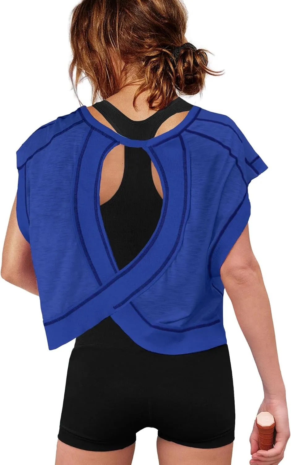 ReachMe Womens Open Back Workout Tops Athletic Backless Cropped T-Shirts Short Sleeve Gym Yoga Shirts