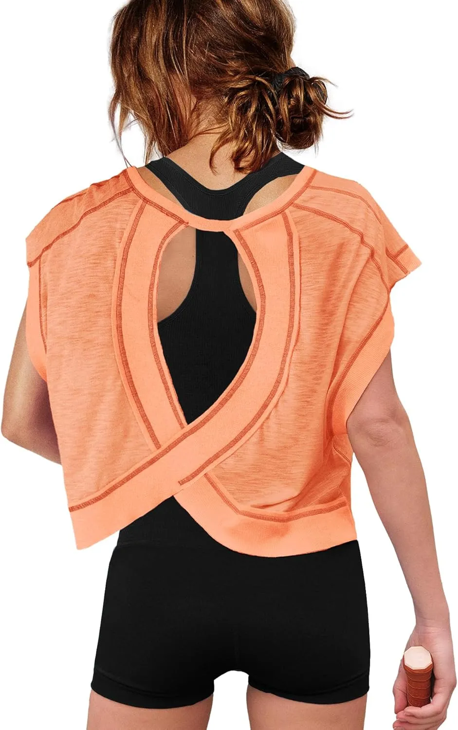 ReachMe Womens Open Back Workout Tops Athletic Backless Cropped T-Shirts Short Sleeve Gym Yoga Shirts