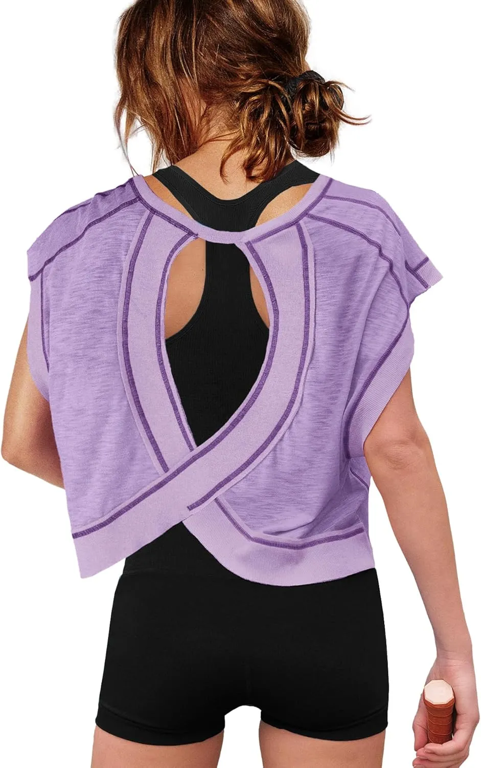 ReachMe Womens Open Back Workout Tops Athletic Backless Cropped T-Shirts Short Sleeve Gym Yoga Shirts