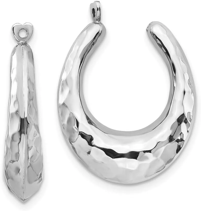 Real 14k White Gold Hammered Hoop Earring Jackets - 24mm x 6mm