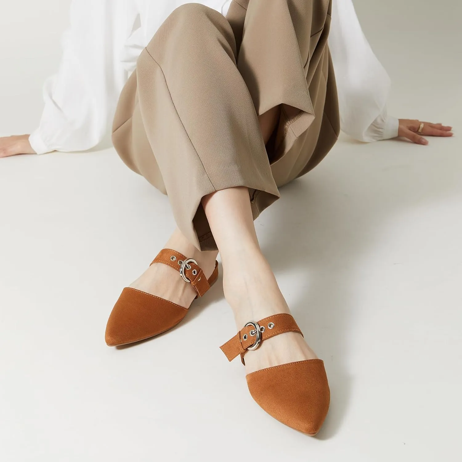 Rekayla Mules for Women Adjustable Strap Pointed Toe Backless Loafer Shoes??