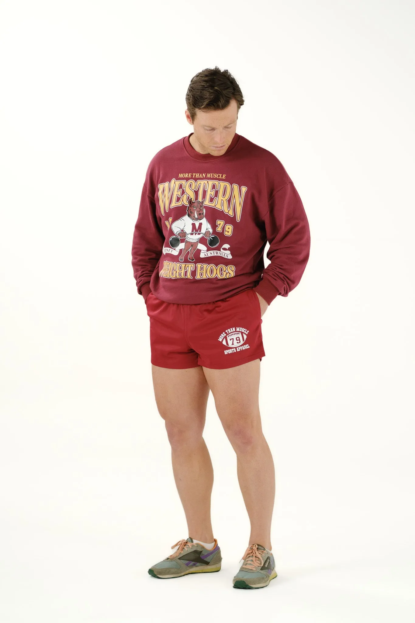 Retro Footy Shorts - Maroon