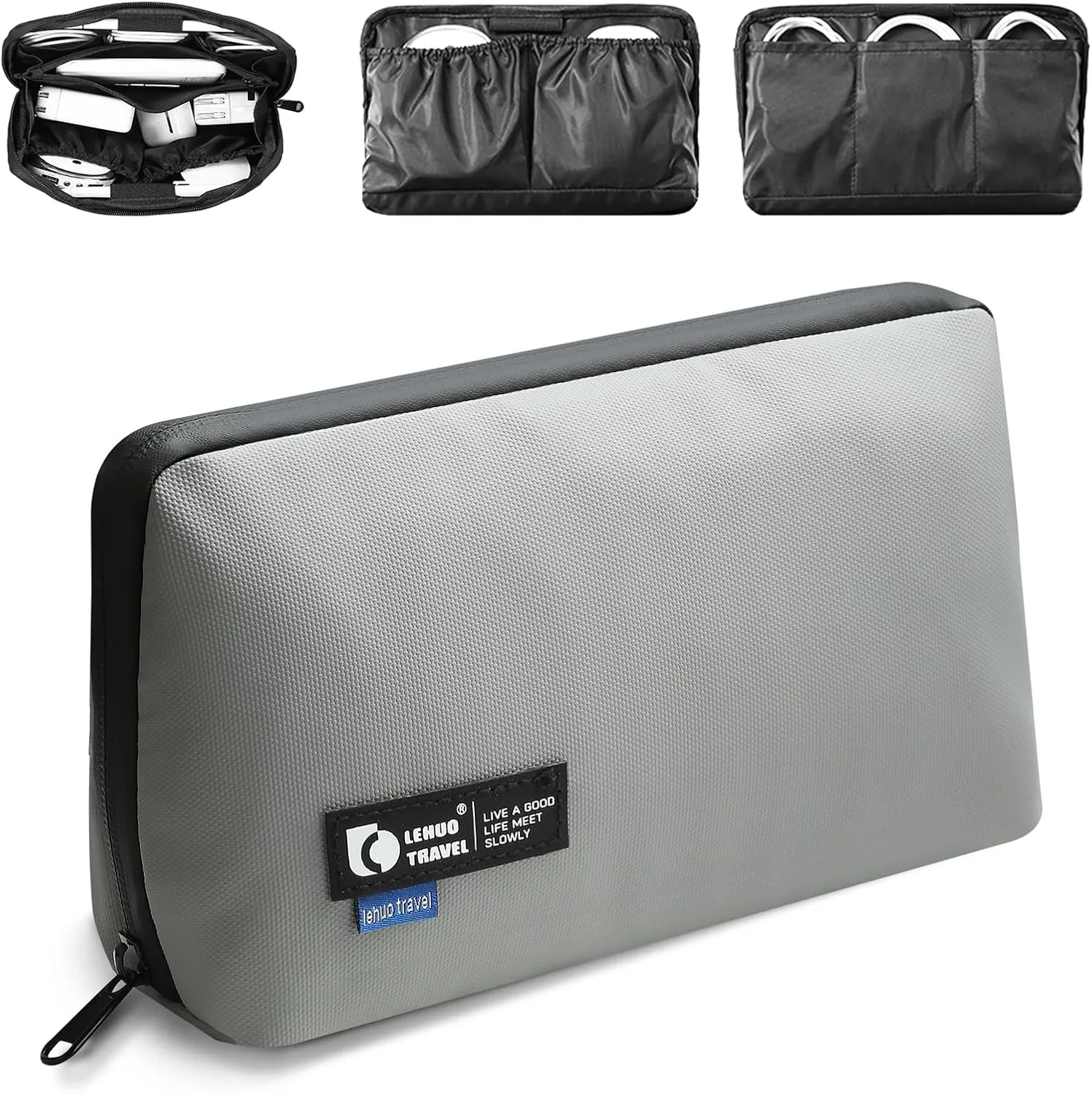 RIGHT AWAY Travel Tech PouchWaterproof Cord CaseElectronics Organizer Travel CaseCable Organizer Storage Bag For Phone, Charger, Accessories(GRAY)