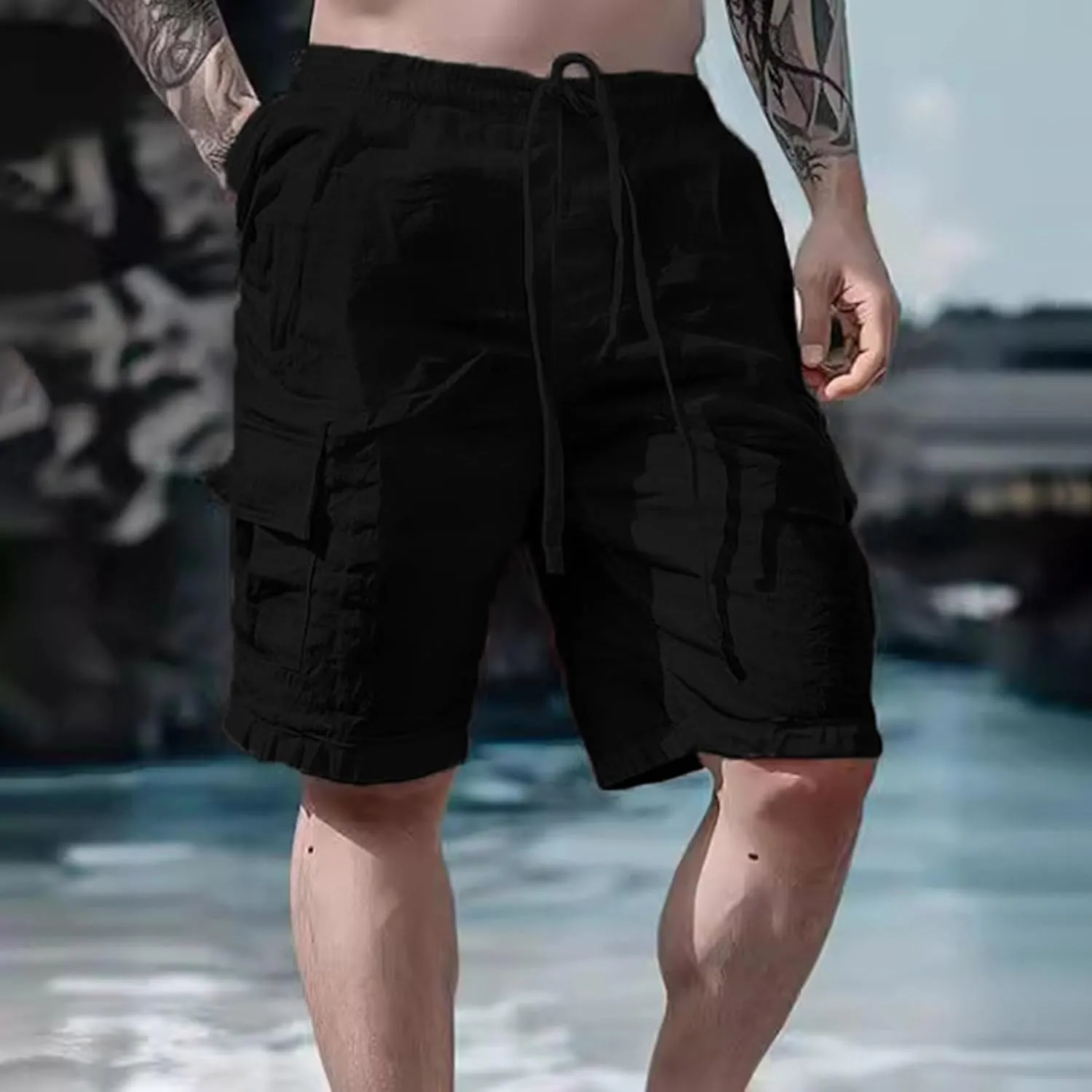 Running Shorts Men Slim-Fit Elastic Beach Shorts Gym Basketball Lightweight Classic Regular Activewear Pants