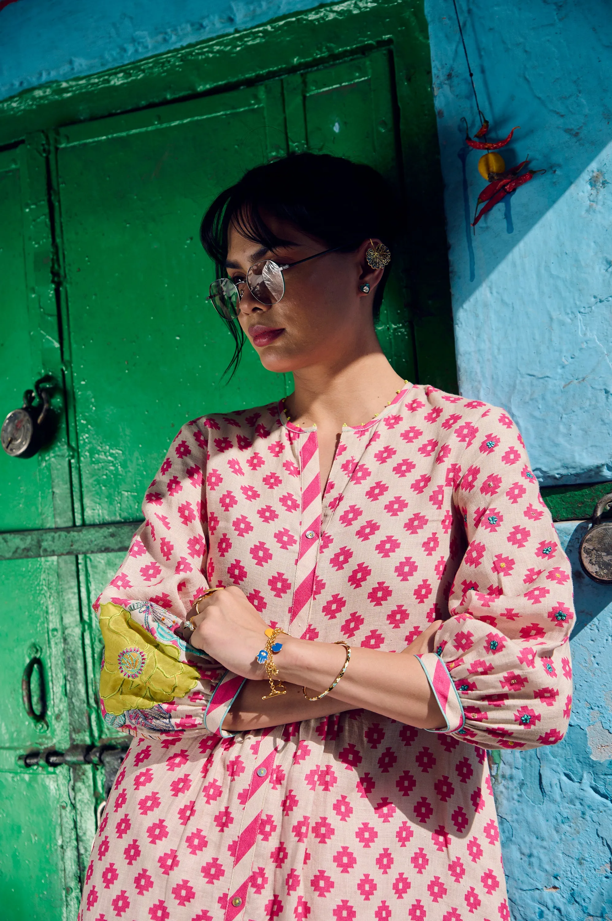 Safar Center Puckering Linen Kurta Set