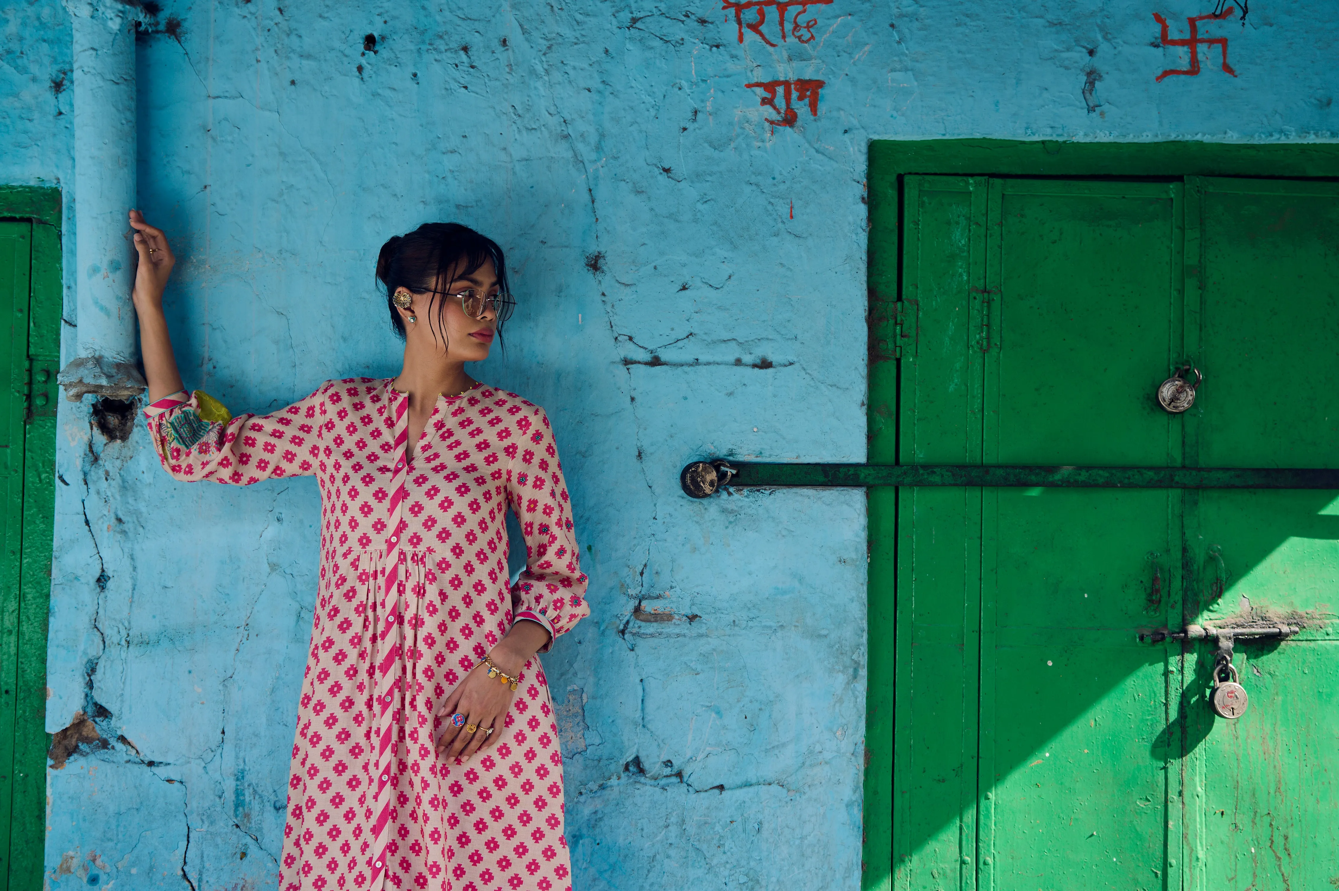 Safar Center Puckering Linen Kurta Set