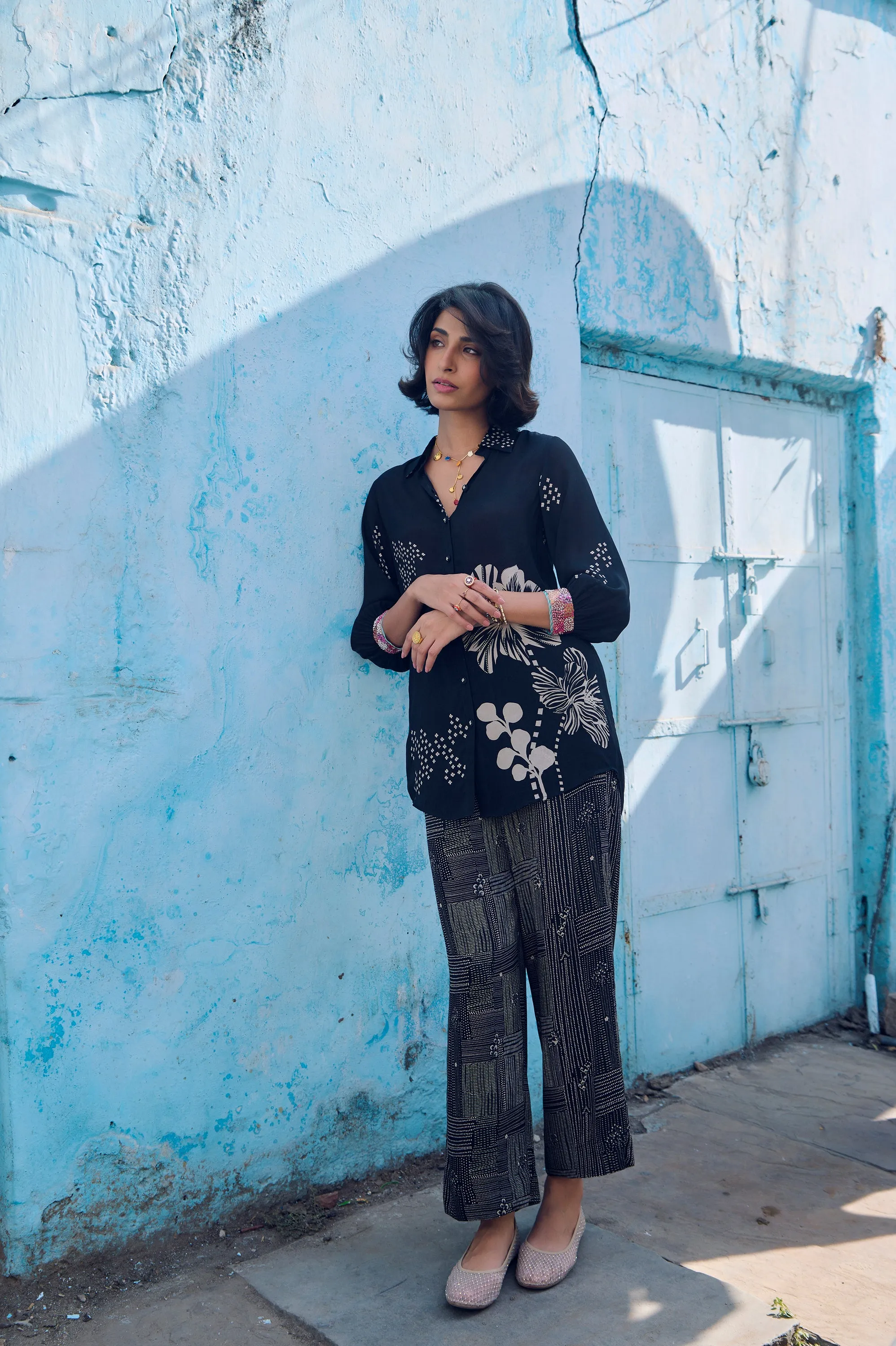 Safar Cuff Embroidered Black Shirt Co-Ord Set