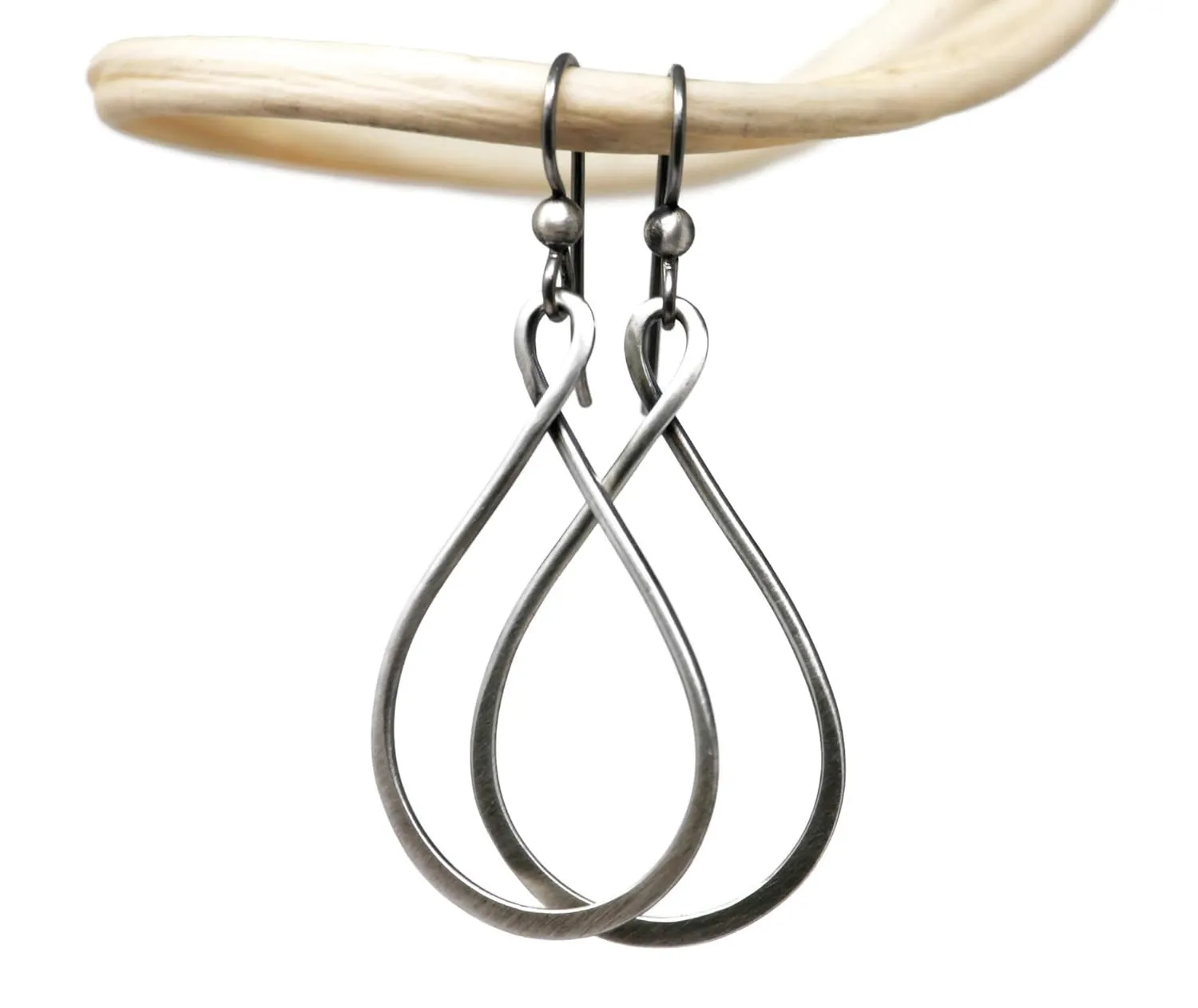 Salish Sea Inspirations Narrow Teardrop Hoop Earrings - Hypoallergenic Niobium (Gunmetal Silver)