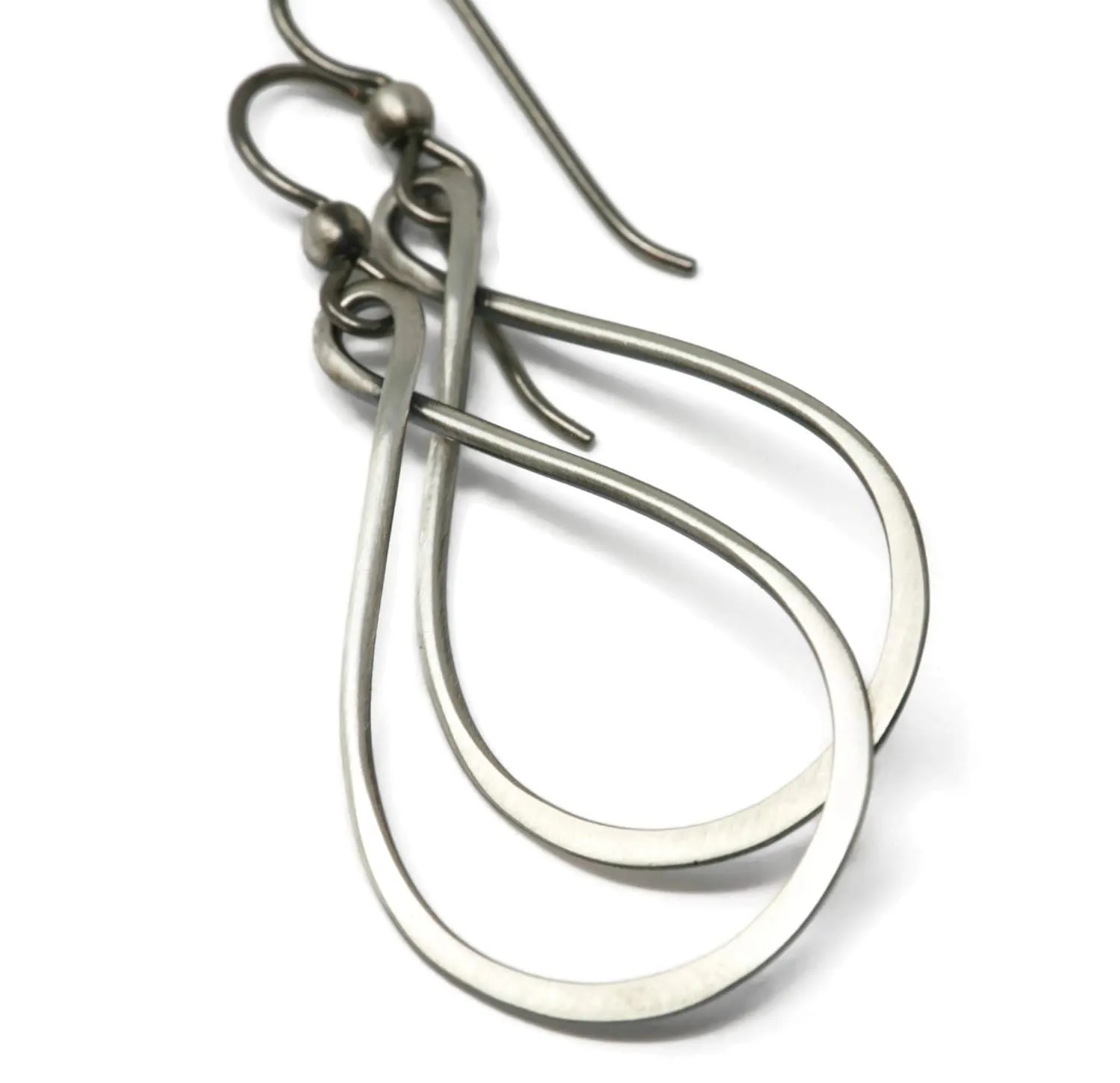 Salish Sea Inspirations Narrow Teardrop Hoop Earrings - Hypoallergenic Niobium (Gunmetal Silver)