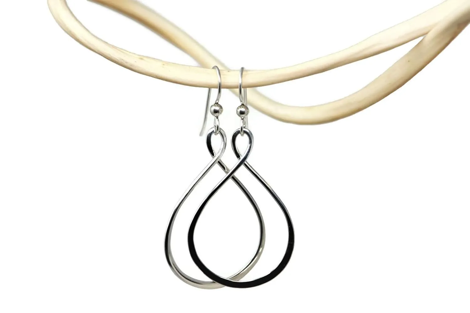 Salish Sea Inspirations Teardrop Hoop Earrings 1.5 Inch Argentium Polished Silver