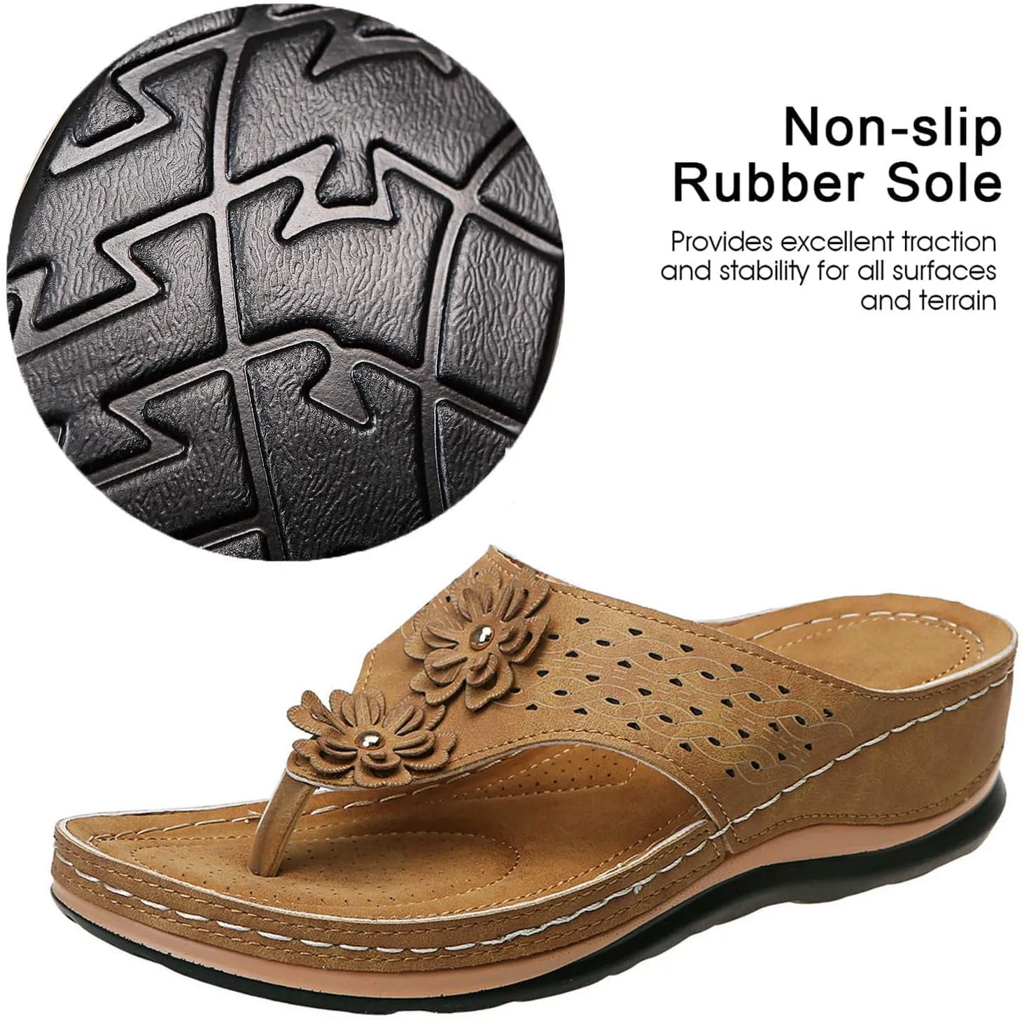 Sandals for Women, Yoga Mat Walking Wedge Thong Sandals with Plantar Fasciitis Arch Support Orthopedic Sandals
