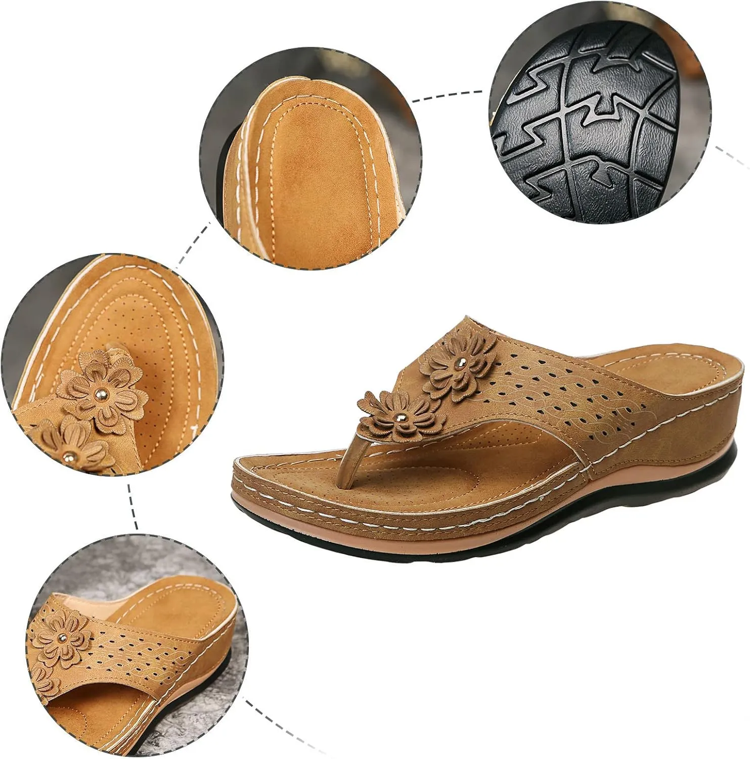 Sandals for Women, Yoga Mat Walking Wedge Thong Sandals with Plantar Fasciitis Arch Support Orthopedic Sandals