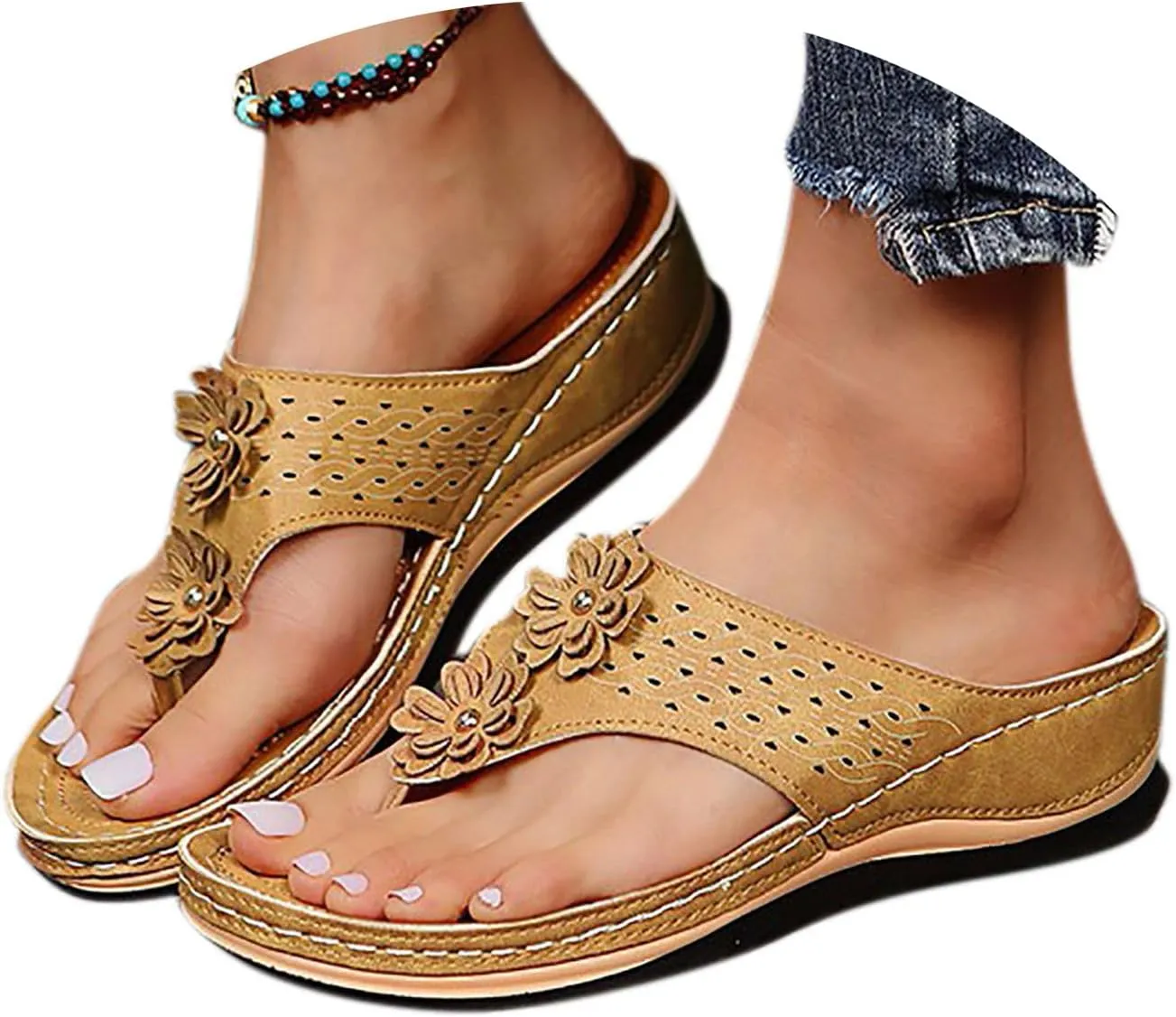 Sandals for Women, Yoga Mat Walking Wedge Thong Sandals with Plantar Fasciitis Arch Support Orthopedic Sandals