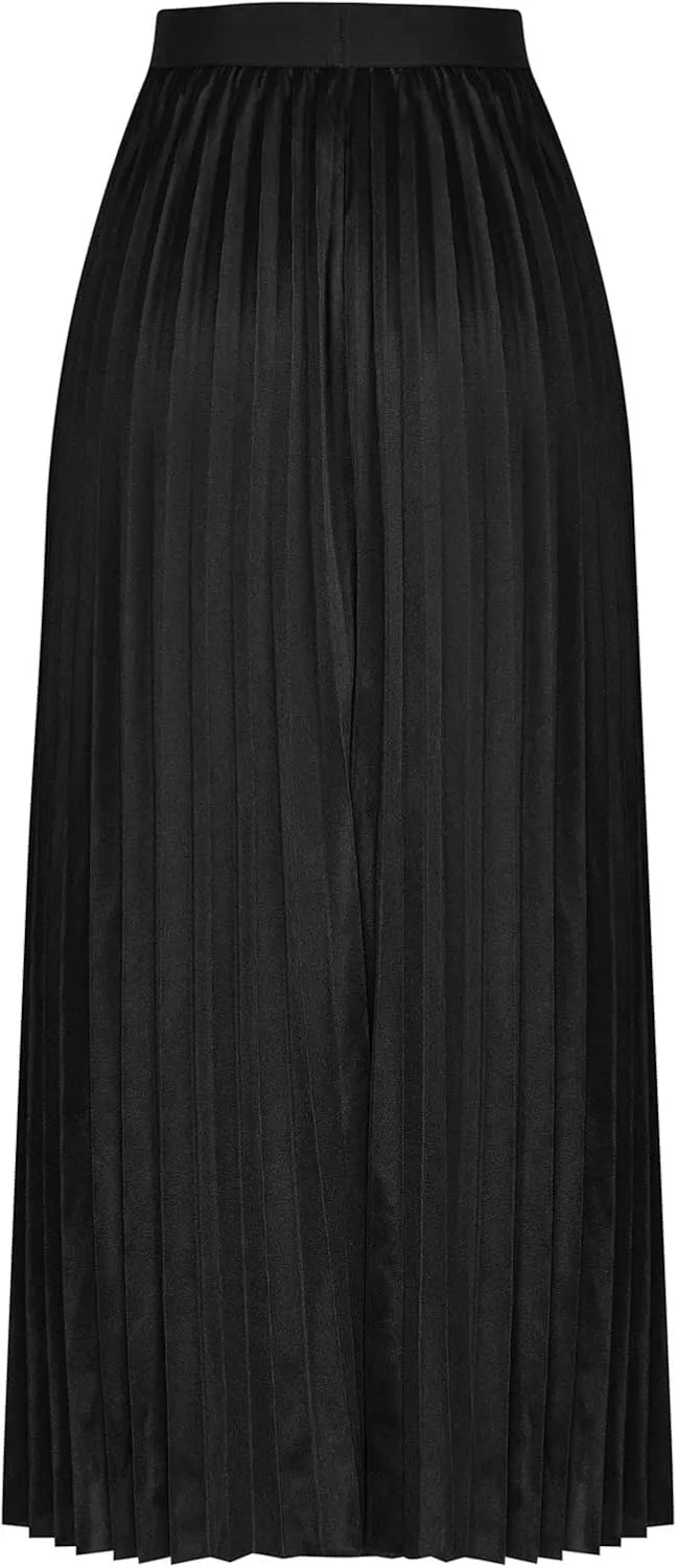 Satin Pleated Skirt Women A Line Flowy Skirts Plus Size Casual Skirts High Elastic Waist Maxi Skirts Versatile Skirt