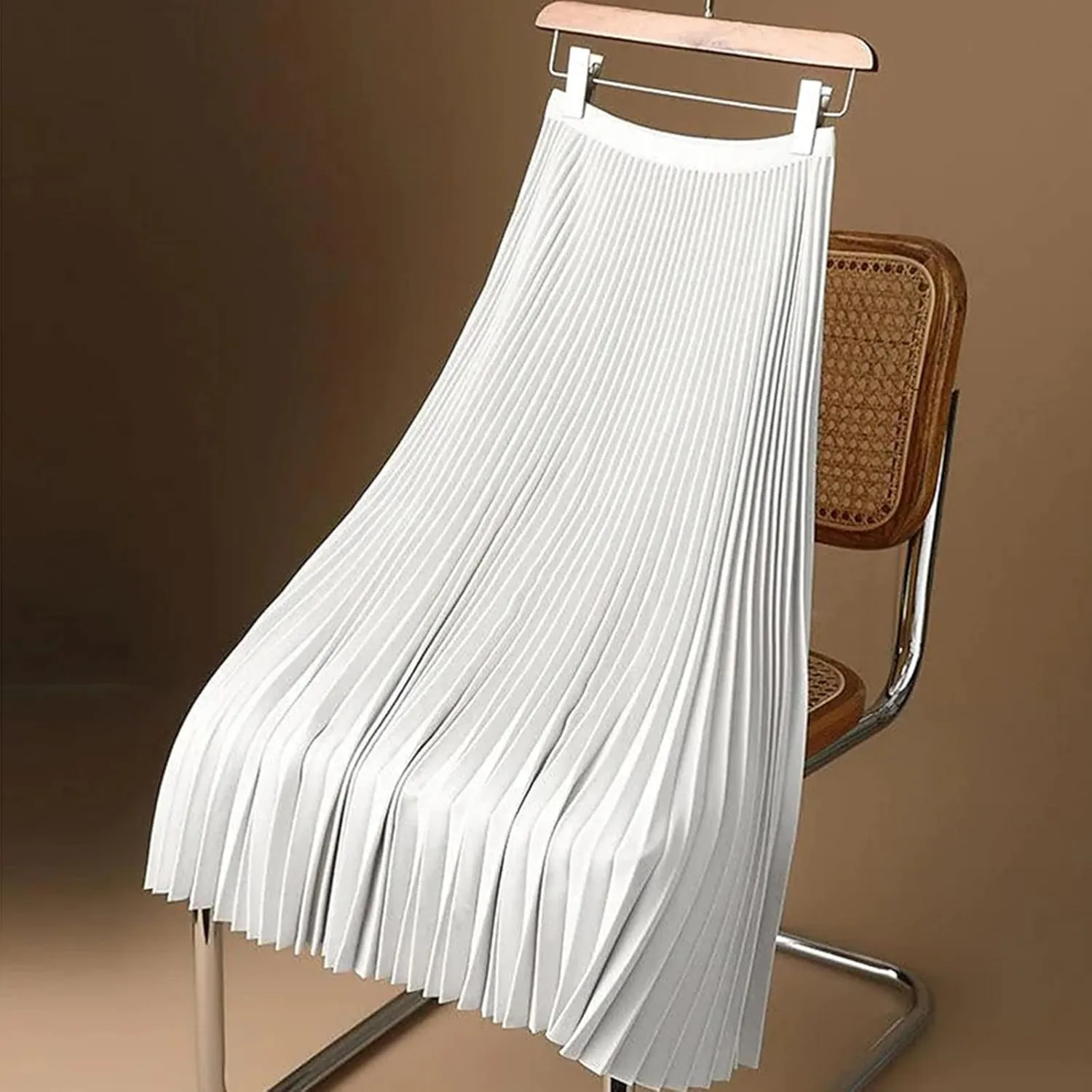 Satin Pleated Skirt Women A Line Flowy Skirts Plus Size Casual Skirts High Elastic Waist Maxi Skirts Versatile Skirt