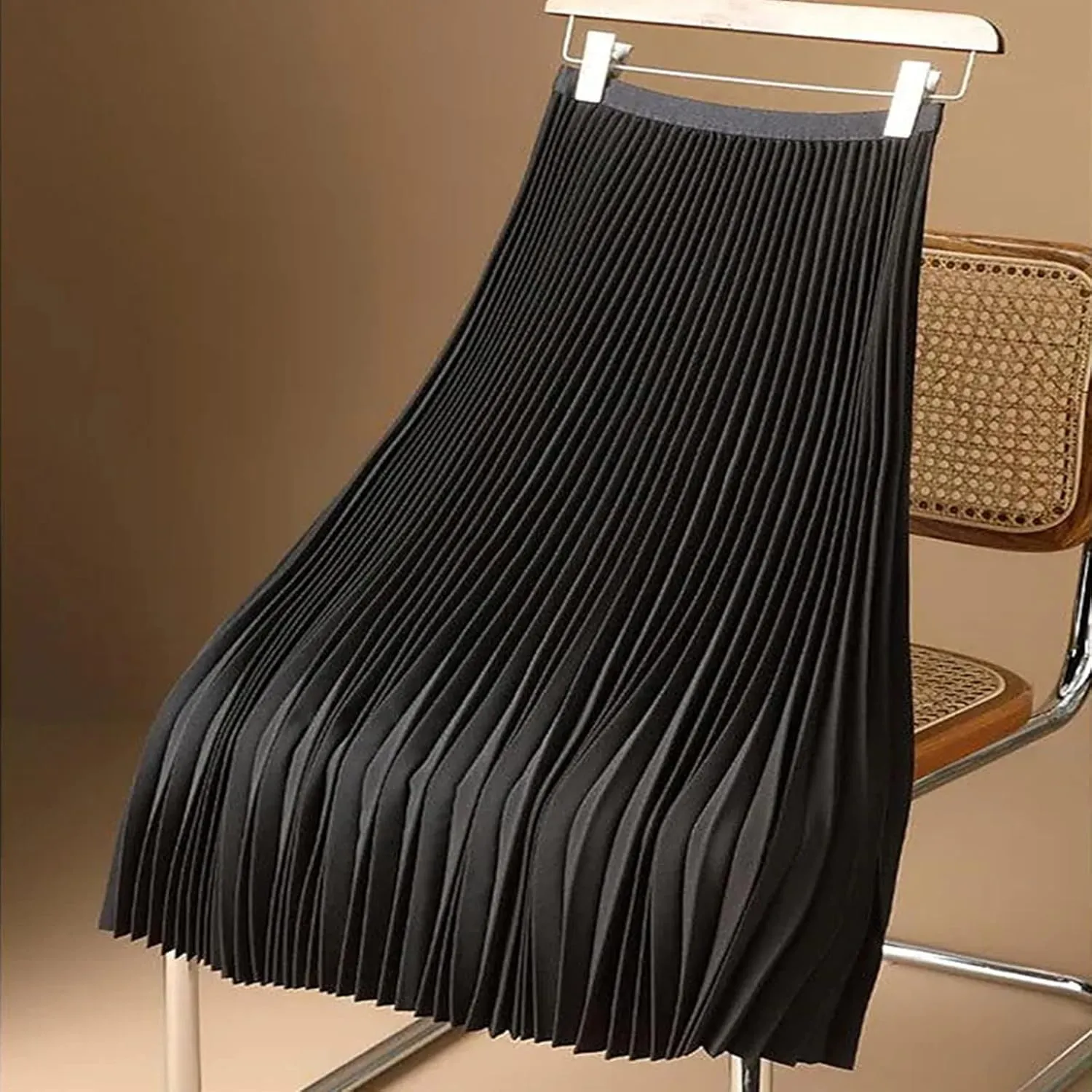 Satin Pleated Skirt Women A Line Flowy Skirts Plus Size Casual Skirts High Elastic Waist Maxi Skirts Versatile Skirt