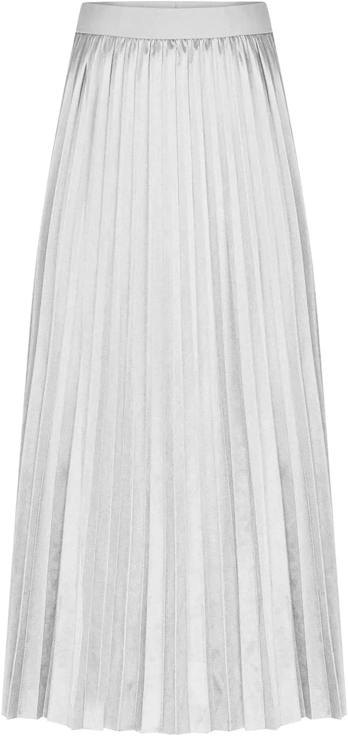 Satin Pleated Skirt Women A Line Flowy Skirts Plus Size Casual Skirts High Elastic Waist Maxi Skirts Versatile Skirt