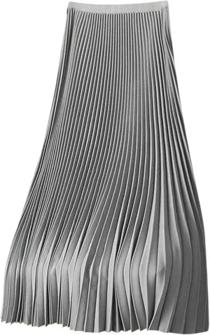 Satin Pleated Skirt Women A Line Flowy Skirts Plus Size Casual Skirts High Elastic Waist Maxi Skirts Versatile Skirt