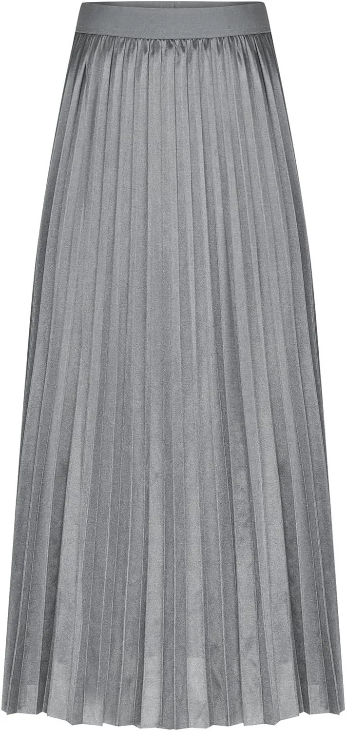 Satin Pleated Skirt Women A Line Flowy Skirts Plus Size Casual Skirts High Elastic Waist Maxi Skirts Versatile Skirt