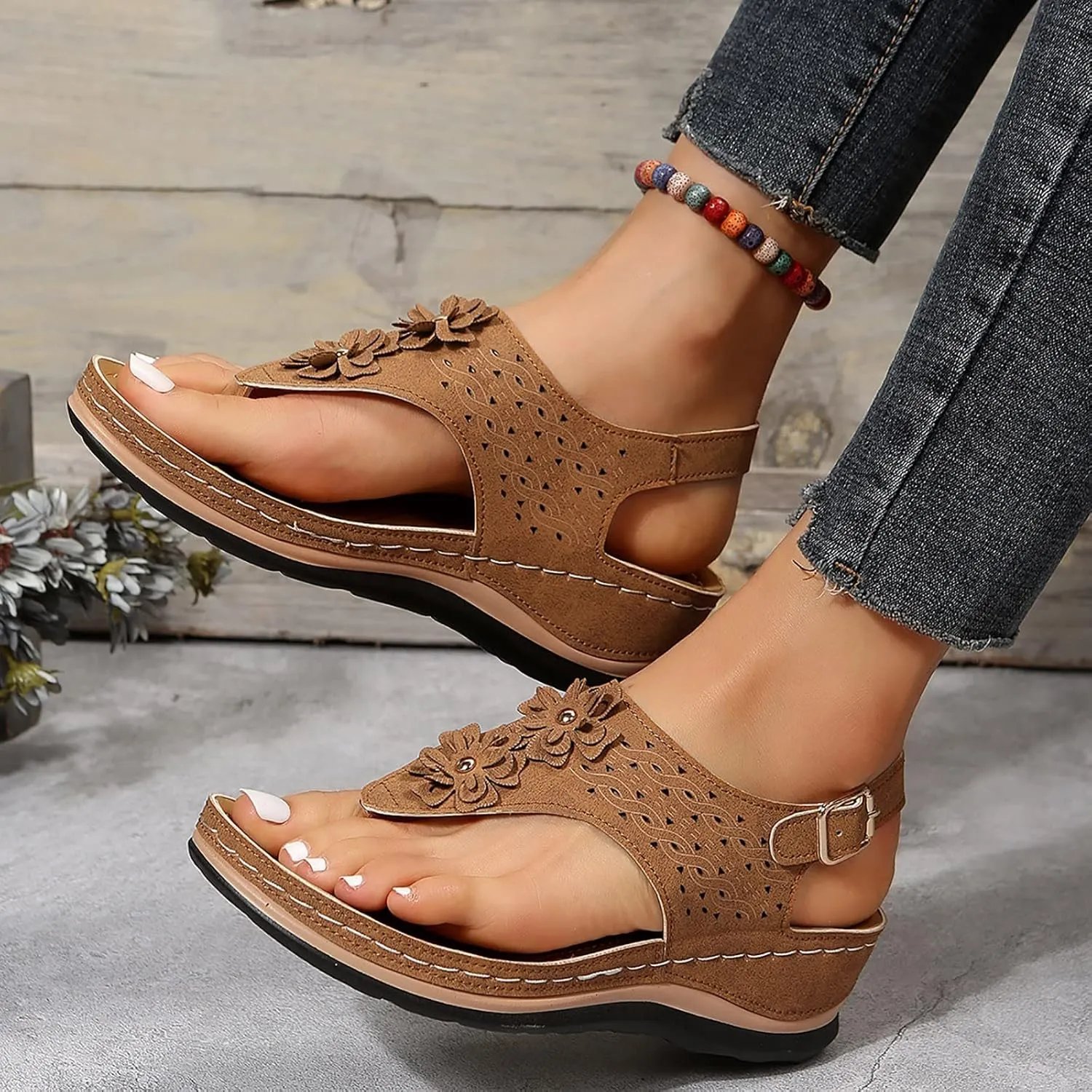 SBGMoSJ Ortho Dressy Sandals for Women Womens Orthopedic Flip Flops Wide Womens Summer Shoes White Women Comfort Sandals Walking Shoes Women Office Comfortable Sandals Women Huarache