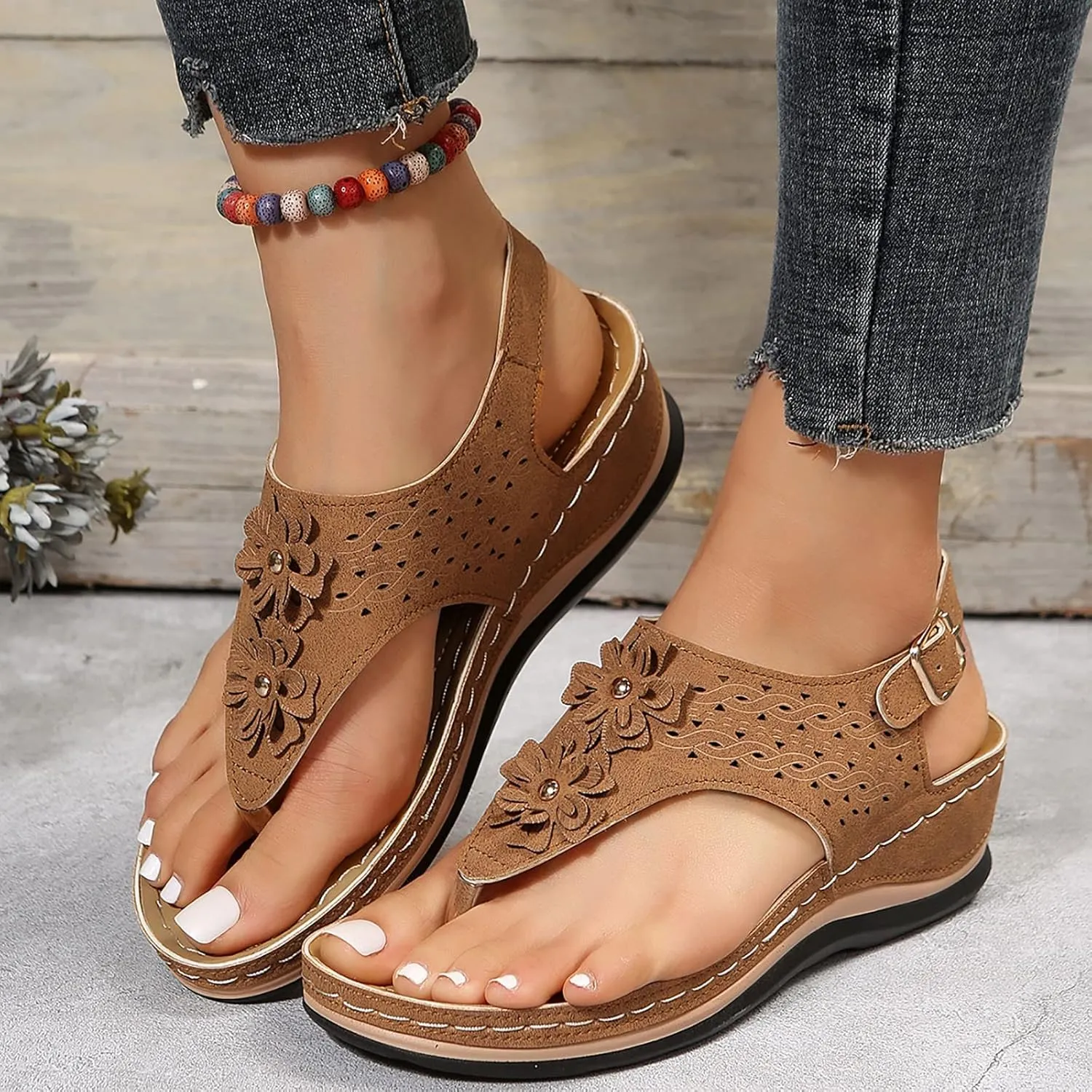 SBGMoSJ Ortho Dressy Sandals for Women Womens Orthopedic Flip Flops Wide Womens Summer Shoes White Women Comfort Sandals Walking Shoes Women Office Comfortable Sandals Women Huarache