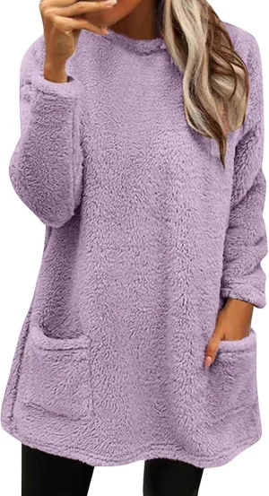 SHAOBGE Hoodies for Women Fleece Linend Warm Sweatshirt Hoodies Long Sleeve Tunic Pullover with Pockets Warm Winter Hoodies