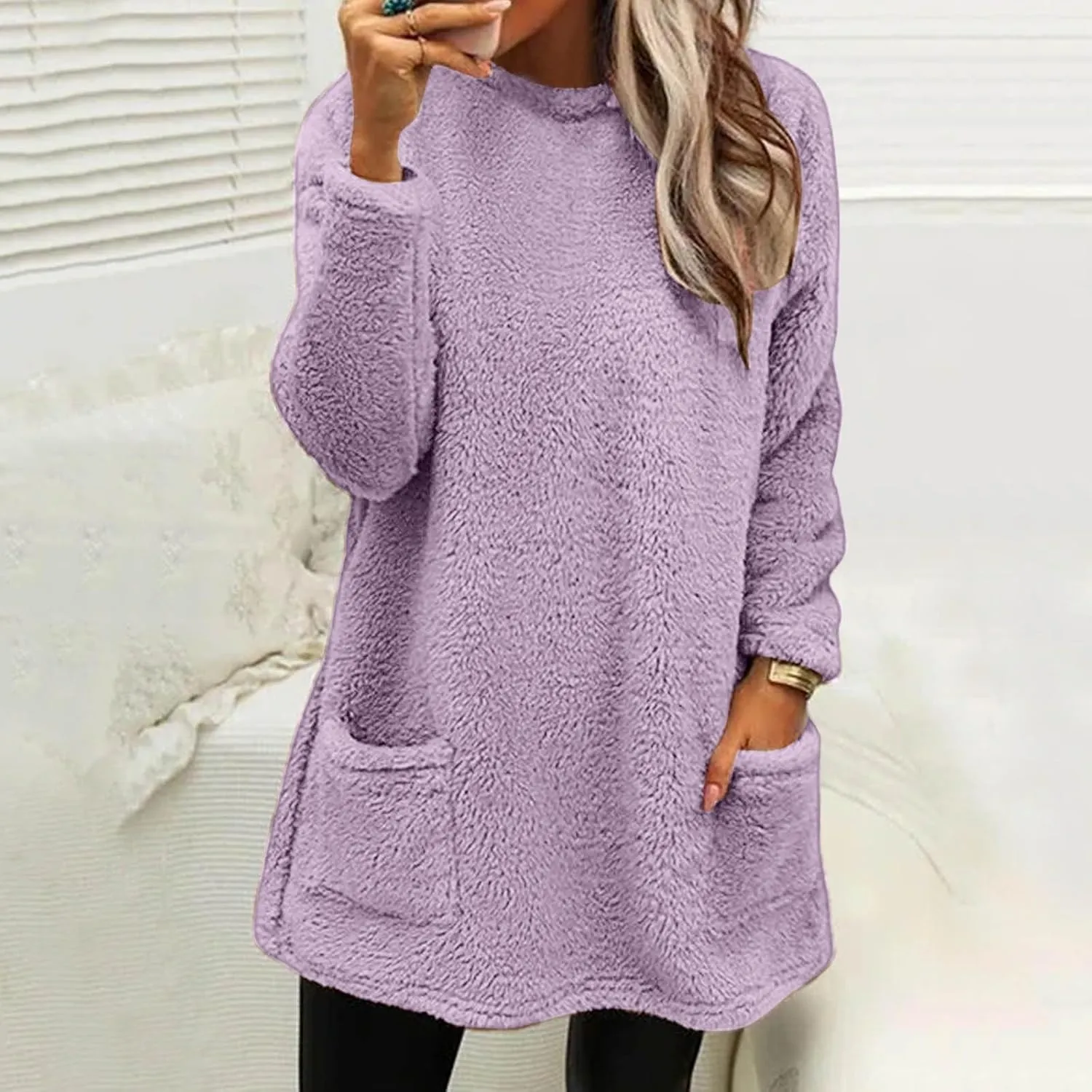 SHAOBGE Hoodies for Women Fleece Linend Warm Sweatshirt Hoodies Long Sleeve Tunic Pullover with Pockets Warm Winter Hoodies
