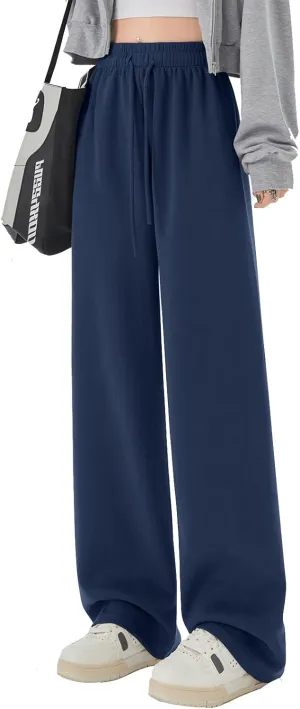 SHEKINI Wide Leg Sweat Pants for Women Baggy Sweatpants High Wasited Casual Drawstring Lounge Trousers with Pockets