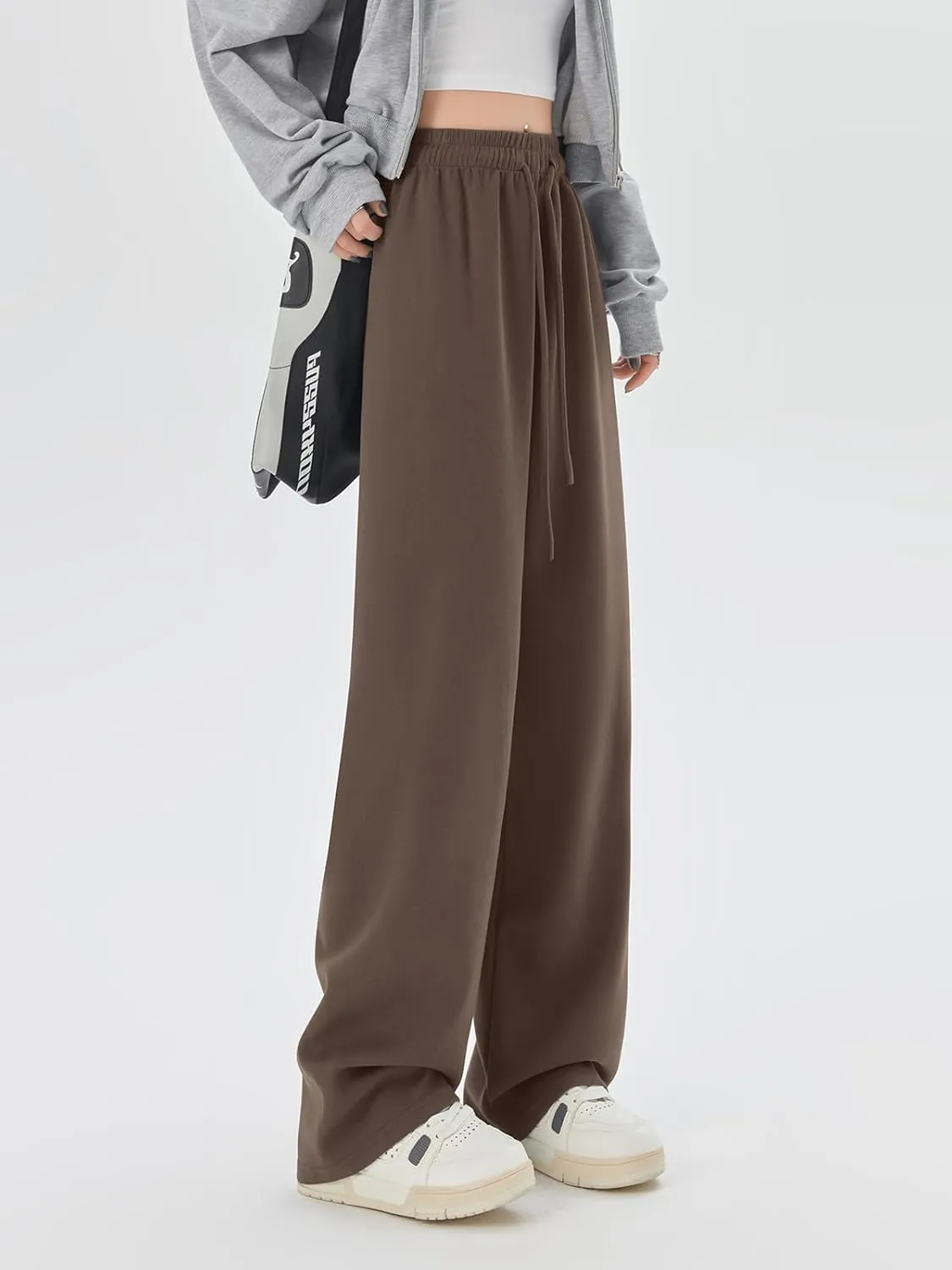 SHEKINI Wide Leg Sweat Pants for Women Baggy Sweatpants High Wasited Casual Drawstring Lounge Trousers with Pockets