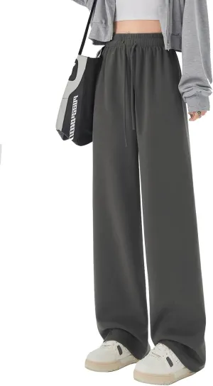SHEKINI Wide Leg Sweat Pants for Women Baggy Sweatpants High Wasited Casual Drawstring Lounge Trousers with Pockets