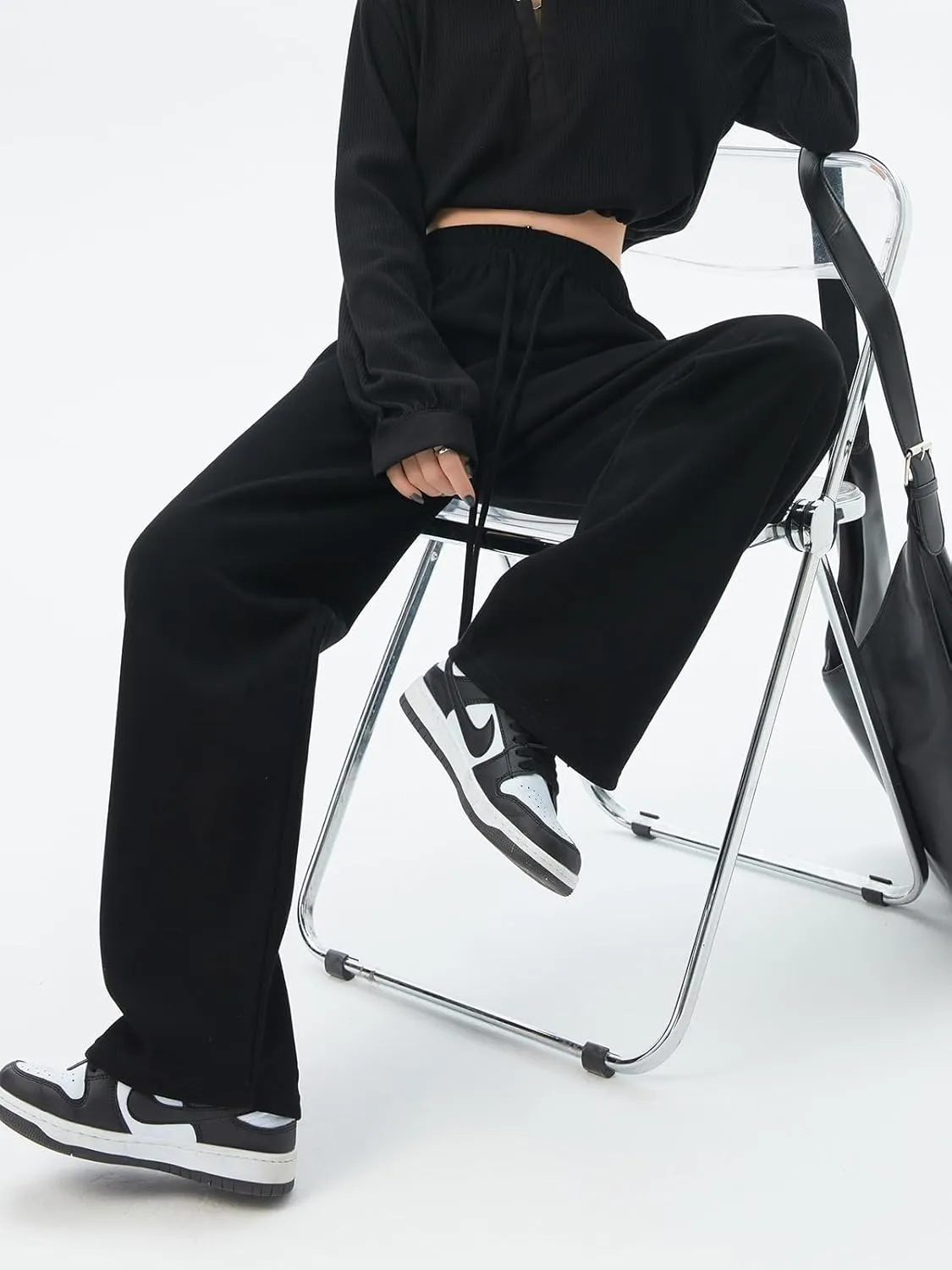 SHEKINI Wide Leg Sweat Pants for Women Baggy Sweatpants High Wasited Casual Drawstring Lounge Trousers with Pockets