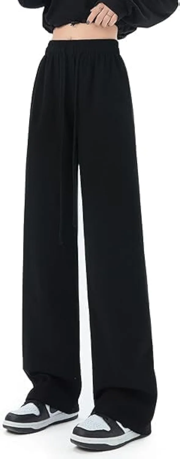 SHEKINI Wide Leg Sweat Pants for Women Baggy Sweatpants High Wasited Casual Drawstring Lounge Trousers with Pockets