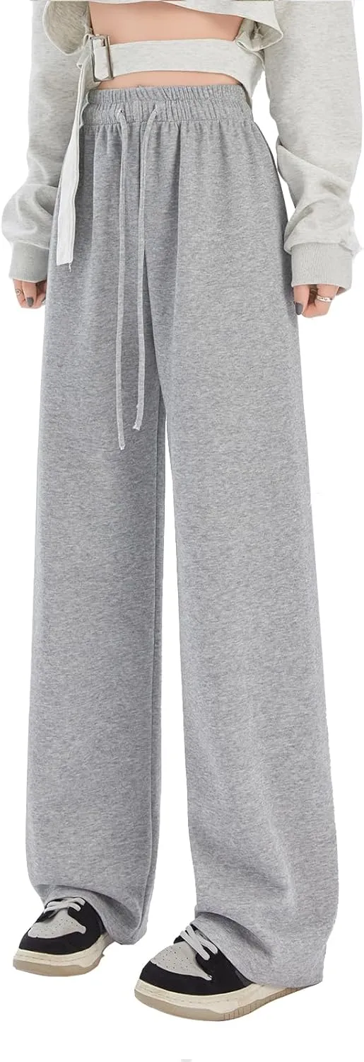 SHEKINI Wide Leg Sweat Pants for Women Baggy Sweatpants High Wasited Casual Drawstring Lounge Trousers with Pockets