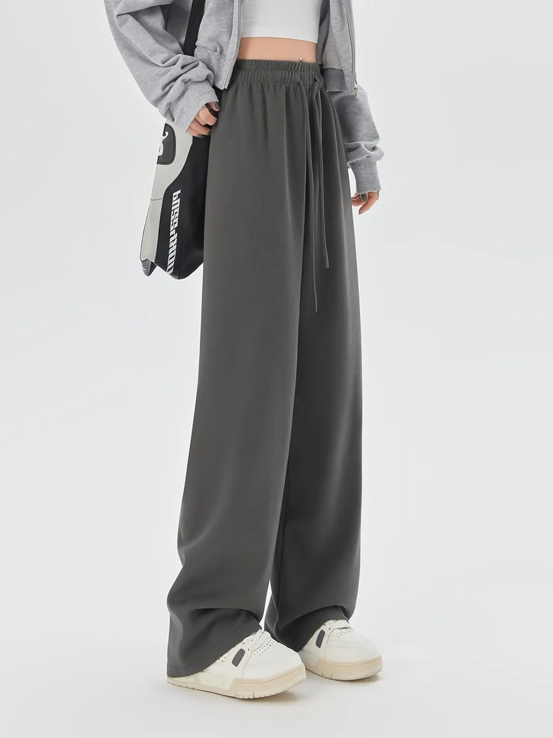 SHEKINI Wide Leg Sweat Pants for Women Baggy Sweatpants High Wasited Casual Drawstring Lounge Trousers with Pockets