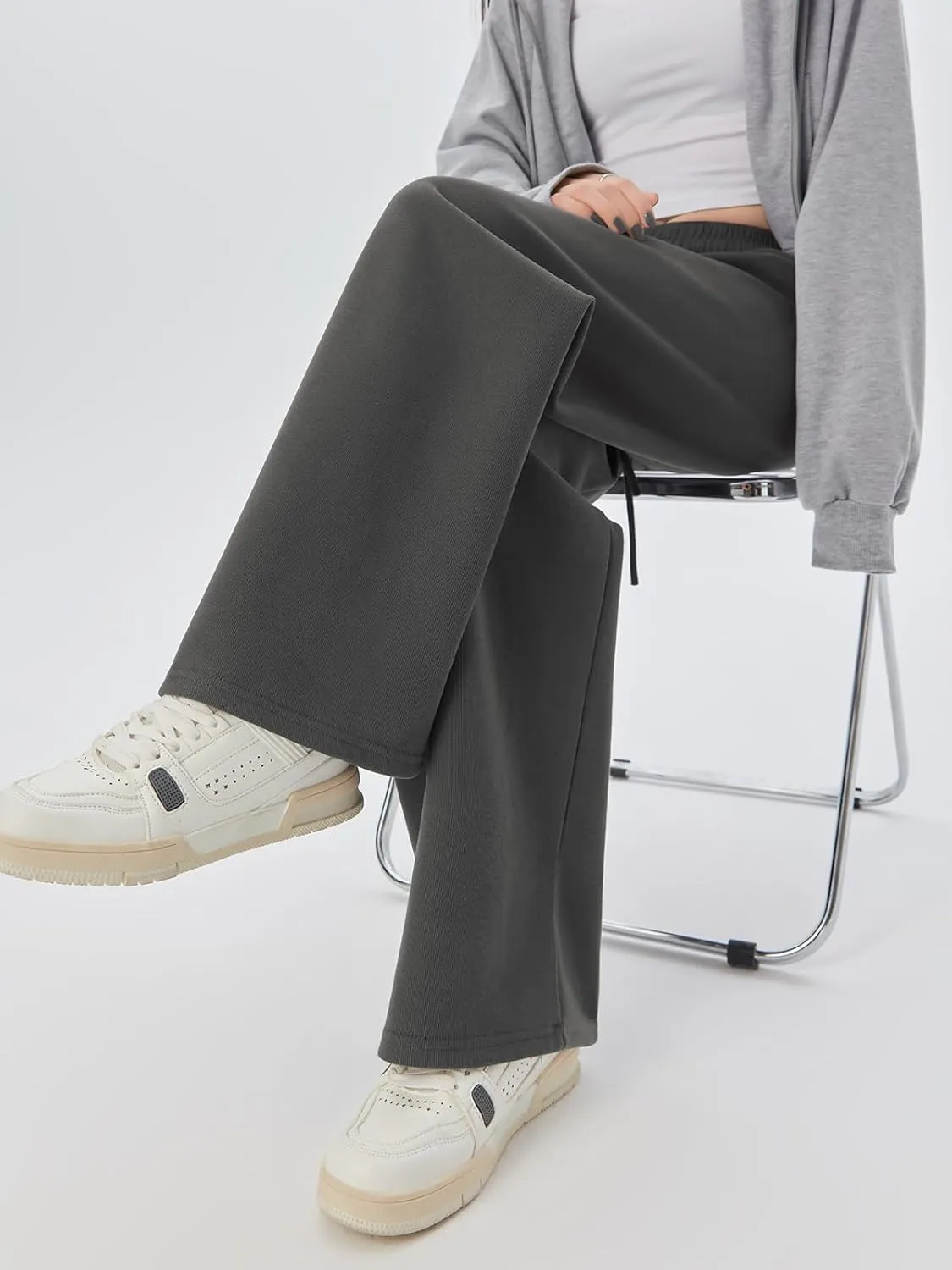 SHEKINI Wide Leg Sweat Pants for Women Baggy Sweatpants High Wasited Casual Drawstring Lounge Trousers with Pockets