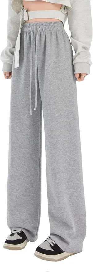 SHEKINI Wide Leg Sweat Pants for Women Baggy Sweatpants High Wasited Casual Drawstring Lounge Trousers with Pockets