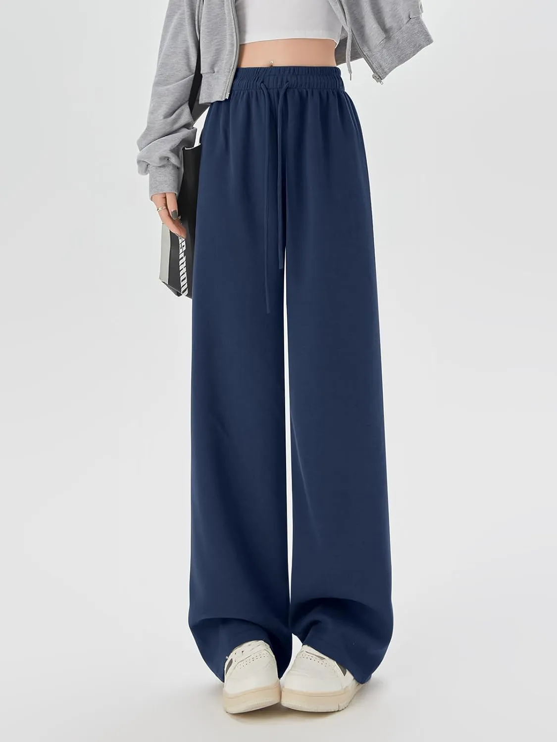 SHEKINI Wide Leg Sweat Pants for Women Baggy Sweatpants High Wasited Casual Drawstring Lounge Trousers with Pockets