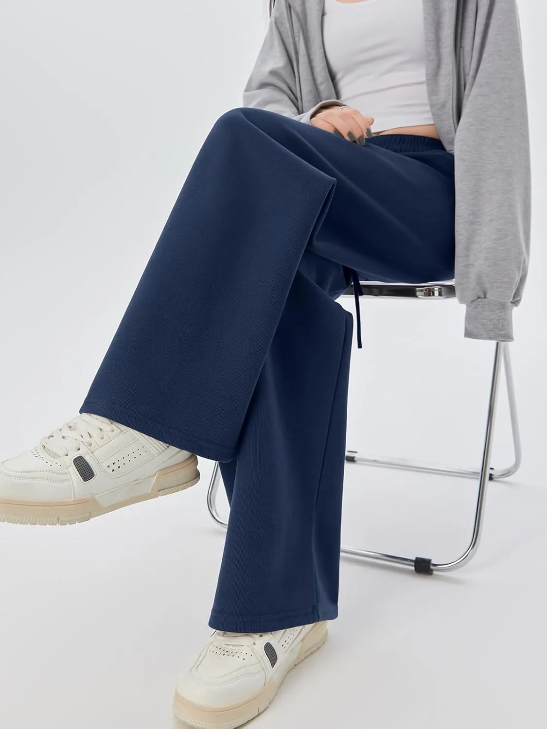 SHEKINI Wide Leg Sweat Pants for Women Baggy Sweatpants High Wasited Casual Drawstring Lounge Trousers with Pockets