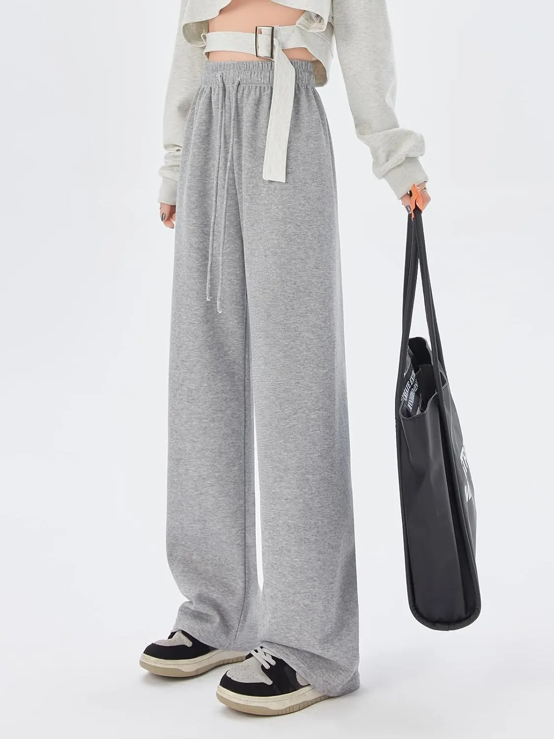 SHEKINI Wide Leg Sweat Pants for Women Baggy Sweatpants High Wasited Casual Drawstring Lounge Trousers with Pockets