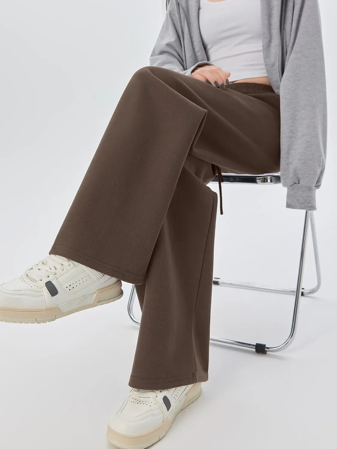 SHEKINI Wide Leg Sweat Pants for Women Baggy Sweatpants High Wasited Casual Drawstring Lounge Trousers with Pockets