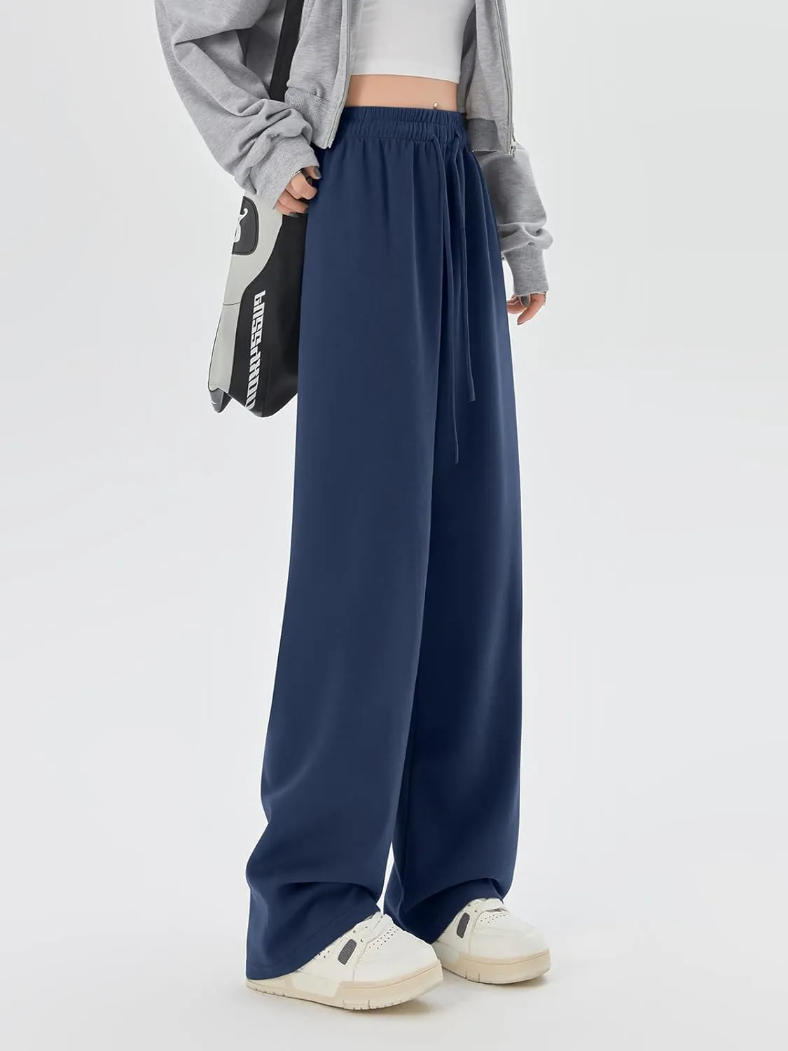 SHEKINI Wide Leg Sweat Pants for Women Baggy Sweatpants High Wasited Casual Drawstring Lounge Trousers with Pockets